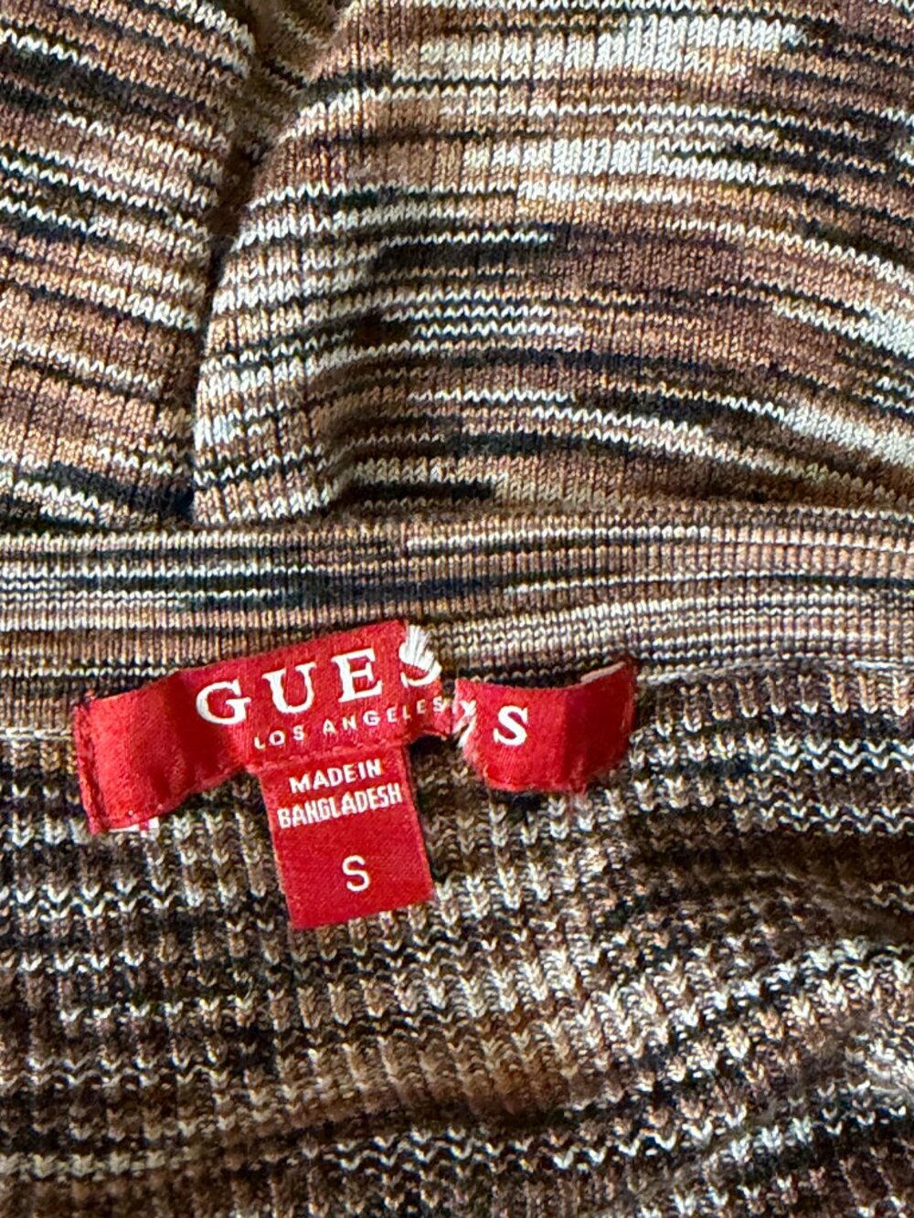 Guess Sweater Rib Knit Top Blouse Space Dye Brown Cream S NWOT - Picture 7 of 9